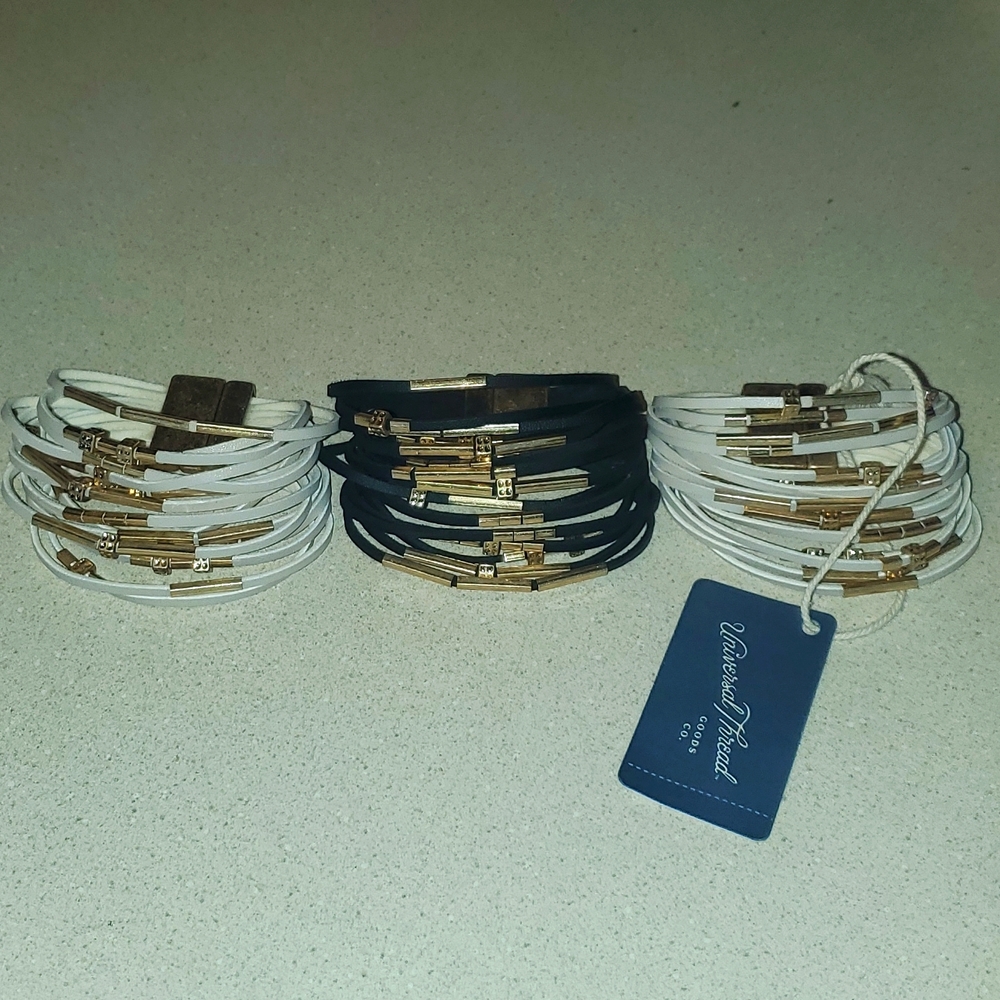 3 Leather w/Gold Beads/Bars